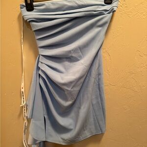 Light Blue Ruched Strapless Dress